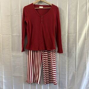 Maurices Sleep Set Womens S Shirt Pajamas Pjs Red Henley Stripe Pants Loungewear
